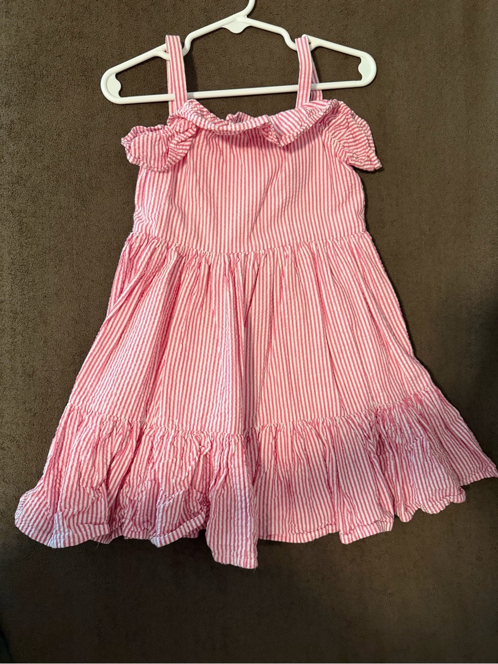 Polo by Ralph Lauren Pink and White Striped Ruffle Sundress with Straps